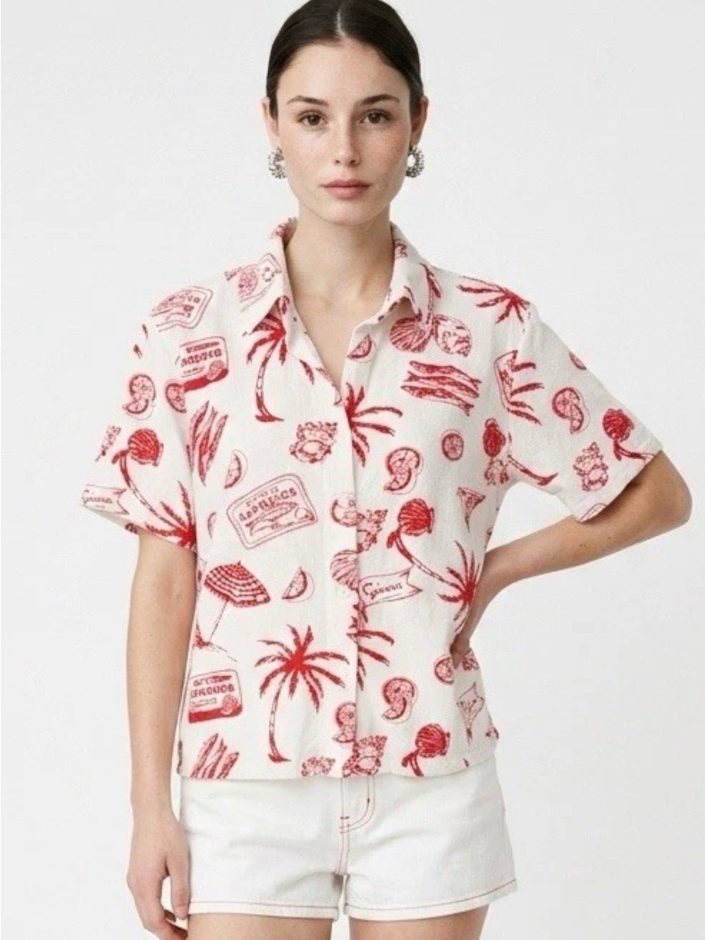 Angel Kiss Linen Blend Coastal Resort Tropical Camp Shirt Beachcore NWT M H01
